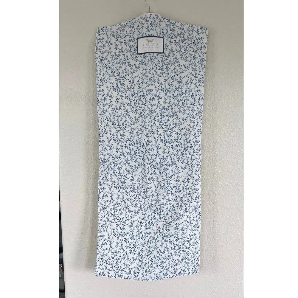 Agua Bendita Garment Bag Blue Floral Print Travel Storage Clothing Cover Linen
